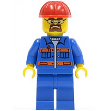 cty471 Blue Jacket with Pockets and Orange Stripes, Blue Legs, Red Construction Helmet, Safety Goggles 